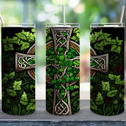 religious bible stained glass cross tumbler, seamless design, seamless skinny tumbler