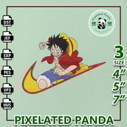 nike luffy embroidery design file, one piece anime embroidery design, machine embroidery design file, instant download