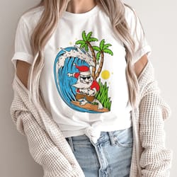 christmas in july summer santa claus beach hawaii surf t-shirt