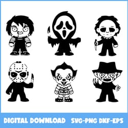 chibi horror movie svg, horror movie characters svg, horror movie svg, friend svg, halloween svg, ai file