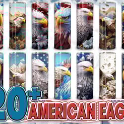 3d patriotic tumbler wrap, bald eagle patriotic 3d sublimation design, 4th of july 20oz skinny straight tumbler, instant