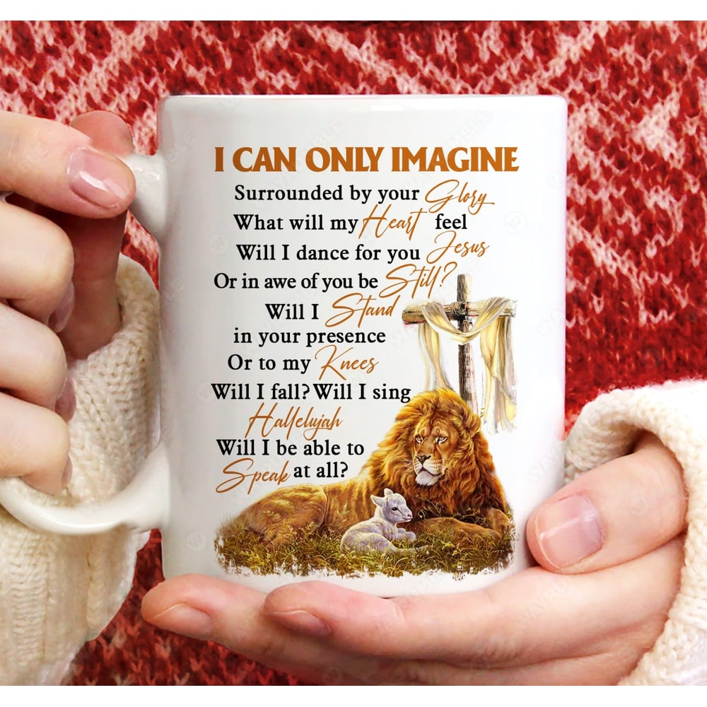Big lion, Wooden cross, Lamb drawing, I can only imagine - Jesus White Mug_2364.jpg