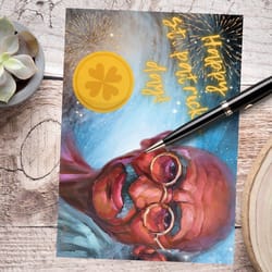 happy st. patrick's day! digital greeting card with the leader mahatma gandhi.