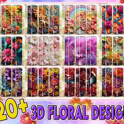 3d flowers 20oz tumbler bundle, skinny tumbler design straight & tapered, flowered skinny tumbler 20 oz sublimation desi
