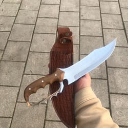 custom handmade 1095 steel handguard bowie knife with rose wood handle