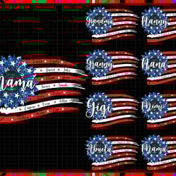 custom america nana/gigi/ grandma png bundle, fourth of july sunflower png, custom kid name independence day png, digita
