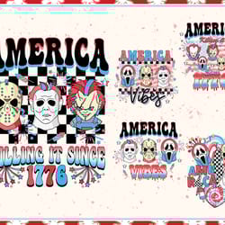 5 horror movie fourth of july png, bundle, america killing it since 1776 png, horror independence day png, america freed