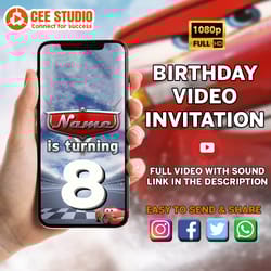 cars birthday invitation, drive by lightning mcqueen, cars animated invitation, cars birthday invitation, mater