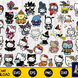 150 file hello kitty halloween bundle svg, digital download
