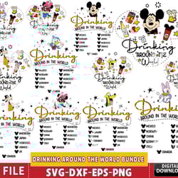 drinking around the world bundle svg, mickey drinking svg, mickey and friends,, digital download
