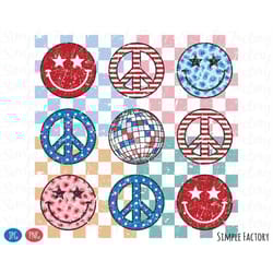 retro checkered fourth of july png, american png, hippie smiley png, 4th of july png, peace png, vintage checkered subl