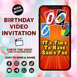 uno video invitation, uno birthday video invitation, digital evite, electronic invitation, kids birthday video