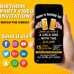 funny animated video birthday party invitation, simple diy editable template send via text, men's invitation have a cold
