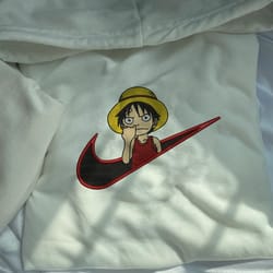 nike x luffy one piece embroidered sweatshirt, anime custom embroidered sweatshirt, custom anime embroidered crewneck