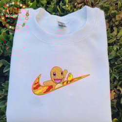 nike x charmander embroidered sweatshirt, pokemon anime embroidered sweatshirt, anime embroidered crewneck, embroidered