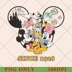 vintage mickey & co since 1928 png, vintage disney png, mickey and co, disneyworld, retro family mickey and friends png