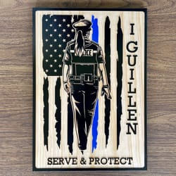 carved wood police officer sign, female us flag thin blue line, personalized law enforcement first responder graduation