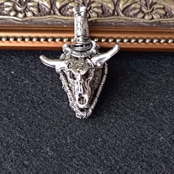 copper pendant skull of a bull on pyrite.gift for a man,,woman,boyfriend,girl