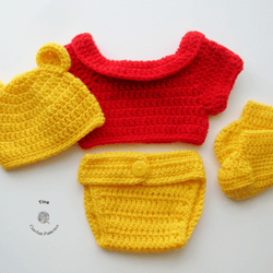 HANDMADE Winnie the Pooh Inspired Costume | Baby Shower Gift | Newborn Photography | Pooh Bear Set | Halloween Costume