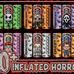 inflated horror coffee 20 oz skinny tumbler sublimation design tumbler, 20oz halloween skinny tumbler design png, kille