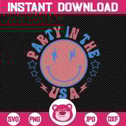 party in the usa 4th of july preppy smile png, usa flag embroidery png, independence day png, digital download