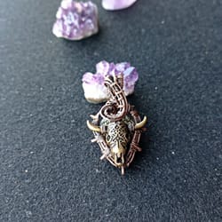 copper pendant skull of a bull on pyrite.gift for a man.