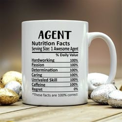 agent mug, agent gift, agent nutritional facts mug, best agent gift, agent graduation, funny agent coffee mug