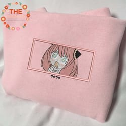 anya embroidered sweatshirt, spy x family anime embroidered sweatshirt, anime embroidered crewneck, anime embroidered gi