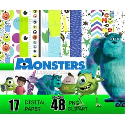 monsters inc digital paper, monsters png clipart digital download, furry monster under bed scrapbook, mike sully birthda