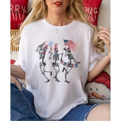 4th of july skellies, 4th of july shirts, dancing skeleton shirt, stars and stripes shirt, red white blue, american flag