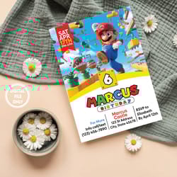 personalized file super mario birthday invitation, mario bros birthday invitation digital, printable birthday png only