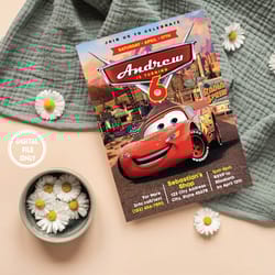 personalized file cars invitation instant download | lightning mcqueen invitation birthday png only
