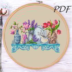 cross stitch pattern pdf shelf with flowers cross stitch pattern pdf design for embroidery