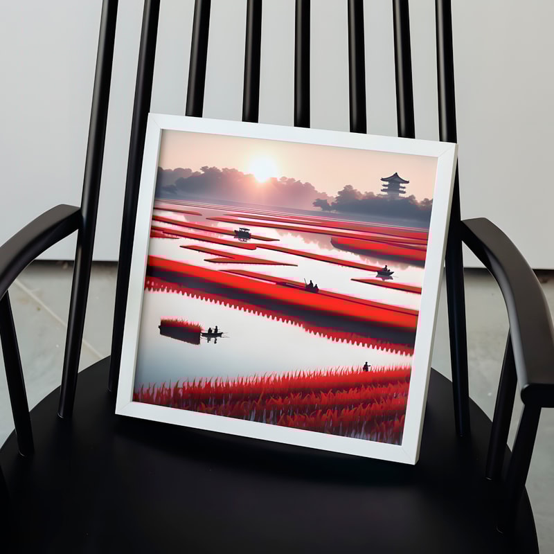 JapanesePaintingDawn in the Rice FieldArtDigitalPrintWhiteBlackRed.jpg