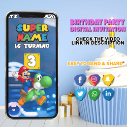 super mario video invitation, super mario birthday invitation video, super mario birthday invitation, super mario movie,
