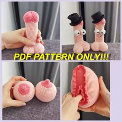 Set 4 Crochet vulva, penis and boobs pattern, crochet vagina pattern, Amigurumi pattern pdf, Pdf tutorial, Funny mature
