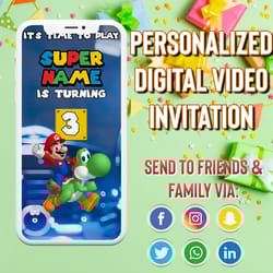 super mario video invitation, super mario birthday invitation video, super mario birthday invitation, super mario movie