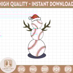 baseball snowman santa hat svg, softball snowball holiday tree branch, christmas in july svg, digital download