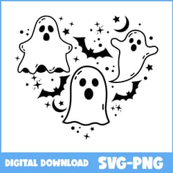 ghost and bat svg, ghost svg, heart svg, bat svg, retro halloween svg, halloween svg, cartoon svg, png file