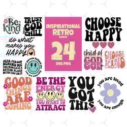 24 files inspirational retro bundle svg, trending svg, retro quotes, choose happy, you got this, good things are coming,