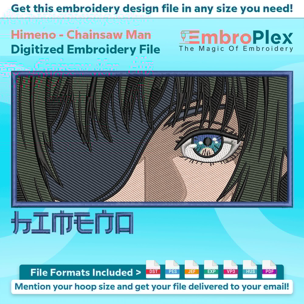 Anime-Inspired Himeno Embroidery Design File main image - This anime embroidery designs files featuring Himeno from Chainsaw Man. Digital download in DST & PES
