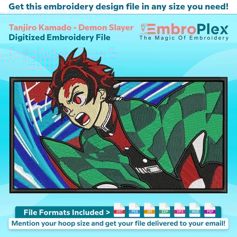 Anime-Inspired Tanjiro Kamado Embroidery Design File main image - This anime embroidery designs files featuring Tanjiro Kamado from Demon Slayer. Digital downlo