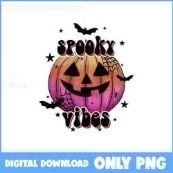 spooky vibes png, bat png, ghost png, pumpkin png, retro halloween png, halloween png, cartoon png, png digital file