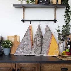 Linen towels for the kitchen 19'7x27'6 Set of three parts European linen jacquard weaving