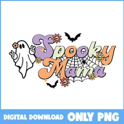 spooky mama ghost png, ghost png, bat png, retro halloween png, halloween png, cartoon png, png digital file