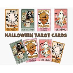 Retro Halloween Tarot Card Png Bundle, Retro Halloween Png, Halloween Western Png, Groovy Halloween Png, Spooky Png, Tre