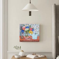 oil painting on canvas with garden flowers abstract painting naive art fauvism wall decor art gift ideas interior art