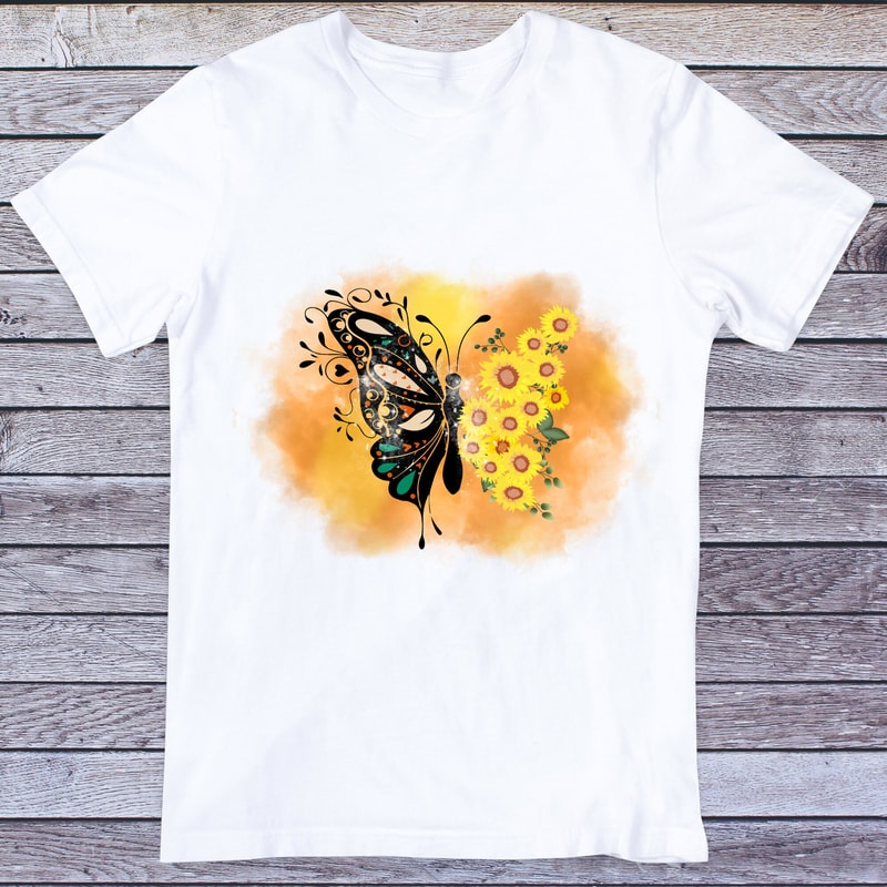 Butterfly Sunflowers png Retro Sublimation Designs Downloads, Butterfly png, Sunflowers png, Retro png design download, shirt designs png - 2.jpg