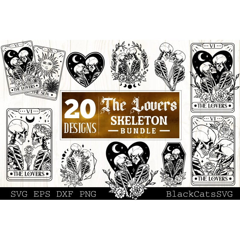 The Lovers Bundle SVG, The Lovers tarot card svg, Skeleton lovers svg, Valentine skeletons svg, Tarot card svg - 1.jpg