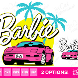 barbi car convertible corvette palms pink babe doll girly retro 80s , svg png jpg clipart digital download sublimation c